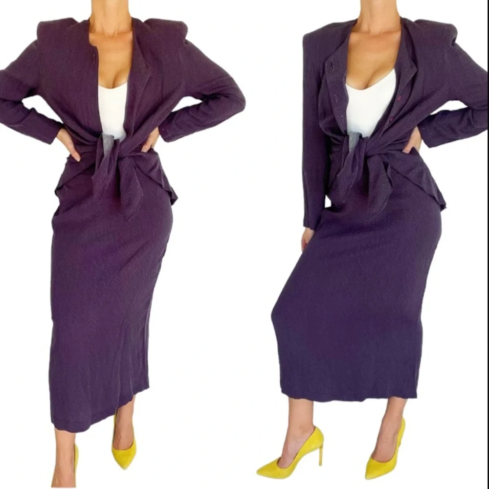 Vintage Design Todays purple matching cardigan jacket skirt set size medium